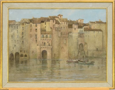 Lot 112 - Isobelle Ann Dods-Withers (Scottish 1876-1939) Continental Scene with Waterside Buildings