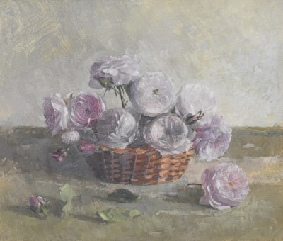 Lot 132 - John Morley (b.1942) Still Life of Pink Roses in a Basket