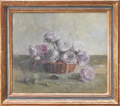 Lot 132 - John Morley (b.1942) Still Life of Pink Roses in a Basket