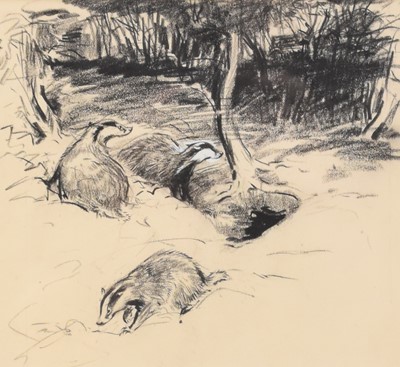 Lot 125 - Eileen Alice Soper RMS SWLA (1905-1990) Badgers Alert by Sett