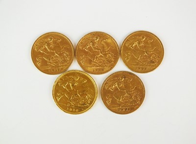 Lot 201 - Five half sovereigns