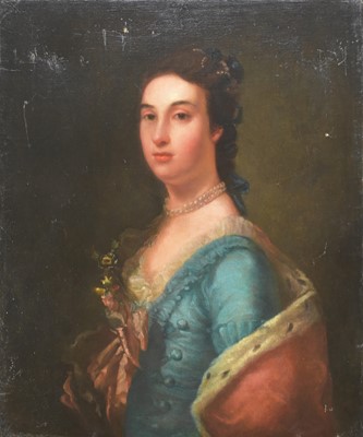 Lot 137 - British School (18th Century) Portrait of a Lady wearing a blue dress with ermine trimmed robe