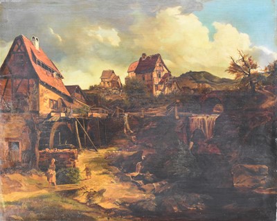 Lot 236 - Germanic School (19th Century) Village Landscape with Watermill