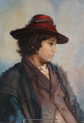 Lot 146 - British School (19th Century) Portrait of a youth wearing a red hat and blue coat