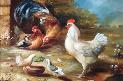 Lot 79 - Attributed to Carl Jutz the Elder (1838-1916) Roaming Chickens in a Yard