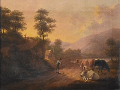 Lot 286 - Manner of Julius Caesar Ibbetson (British 1758-1817), Hilly Landscape with Drover and Cattle