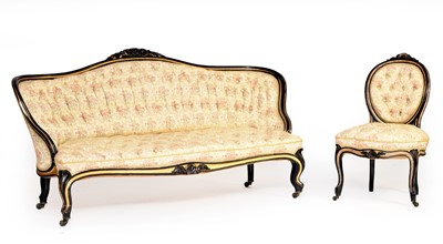 Lot 344 - A 19th century ebonised and parcel gilt five-piece salon suite