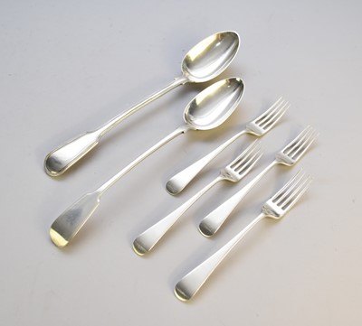 Lot 17 - Two silver basting spoons and four silver forks