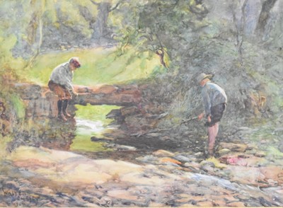 Lot 186 - Walter Emsley (British 1860-1938) Two Men Fishing in a Stream