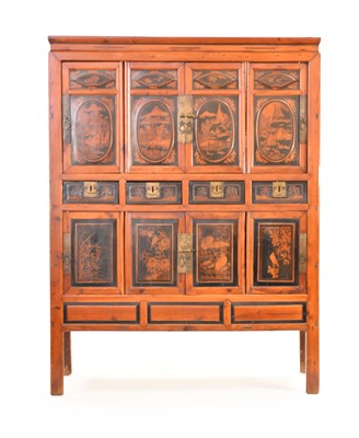 Lot 449 - A Chinese cypress wedding cabinet, Qing Dynasty