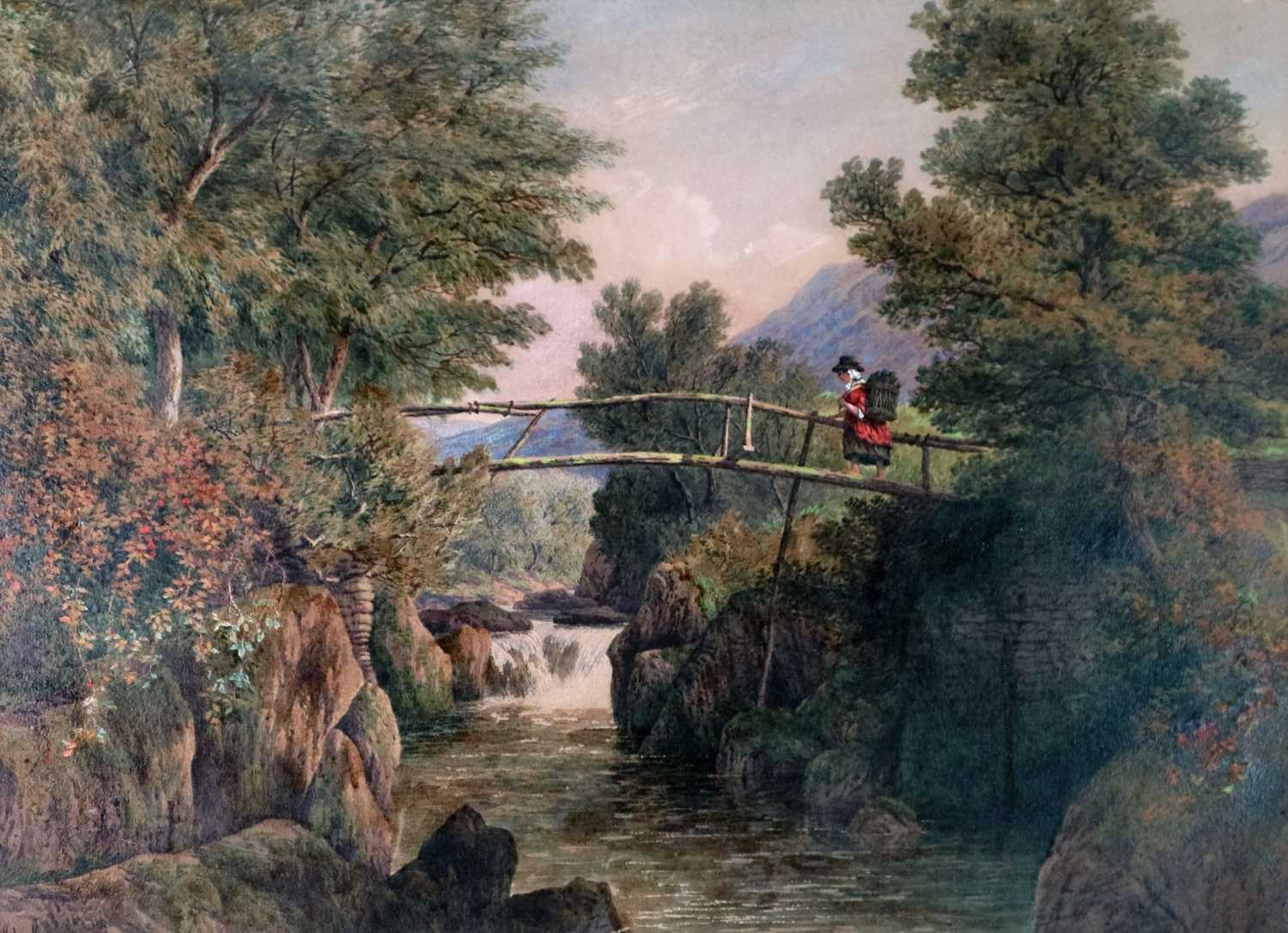 Lot 92 - John Steeple (British 1823-1887) Old Bridge on the Dyfi, Aber Cowarth
