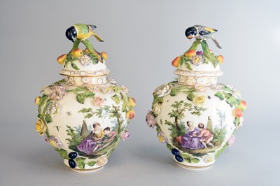 Lot 256 - A pair of Saxonian porcelain (Carl Thieme Potschappel) vases and covers