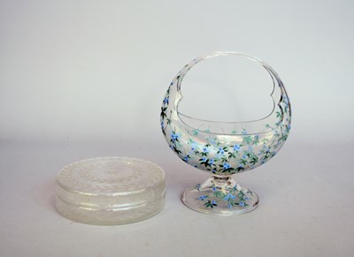 Lot 351 - Victorian enamelled glass basket an engraved box and cover