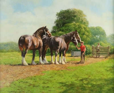 Lot 117 - Frank Wright (1928-2016) Young Boy Feeding Horses