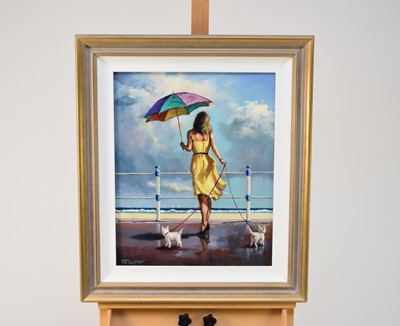 Lot 114 - M.J. Leighton (British 20th Century) Lady Walking down the Promenade