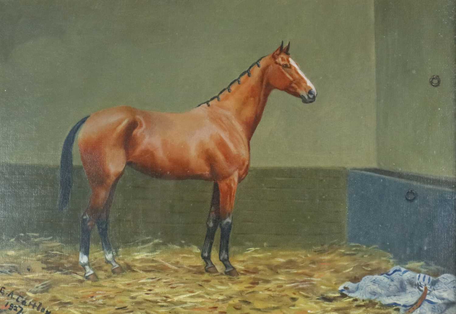Lot 76 - Major G.A. Cattley (British 1878-1966) Horse in a Stable
