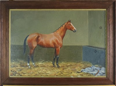 Lot 76 - Major G.A. Cattley (British 1878-1966) Horse in a Stable