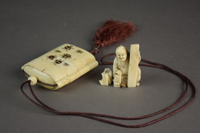 Lot 640 - A Japanese bone inro and an ivory okimono