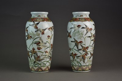 Lot 189 - A pair of Japanese Kutani vases, Meiji/Taisho era