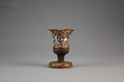 Lot 228 - A Qajar enamelled copper and wood hookah cup