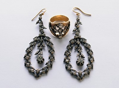 Lot 78 - A pair of 19th century paste earrings and a stone set ring