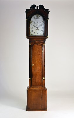 Lot 456 - A George III oak painted dial longcase clock, Tibbot of Newtown