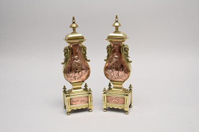 Lot 331 - A pair of Chinese taste cast brass and copper garniture vases