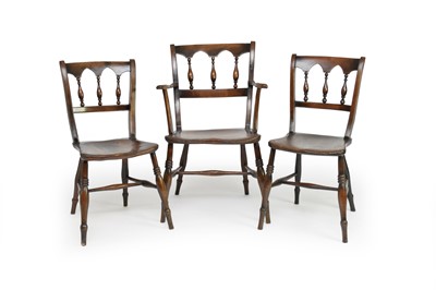 Lot 273 - An harlequin set of eight 19th century elm and beech chairs, Thames Valley