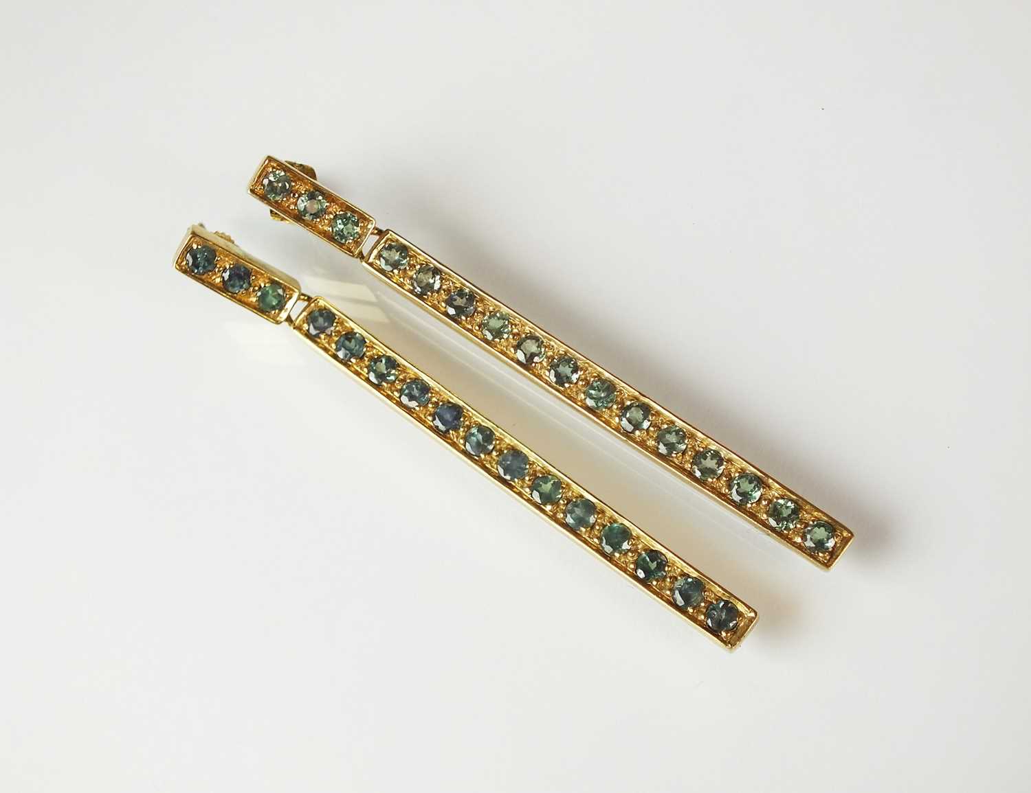 Lot 133 - A pair of 9ct gold Russian Alexandrite ear pendants