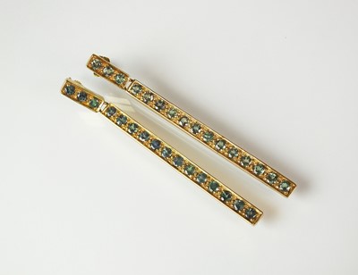 Lot 133 - A pair of 9ct gold Russian Alexandrite ear pendants