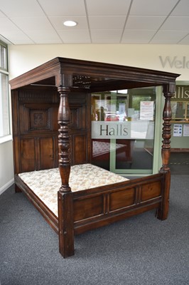 Lot 451 - A good reproduction, 17th century style, stained oak 4-poster bed, by Bylaw