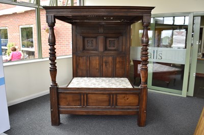 Lot 451 - A good reproduction, 17th century style, stained oak 4-poster bed, by Bylaw