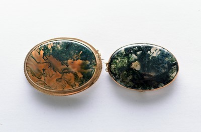 Lot 59 - Two moss agate brooches