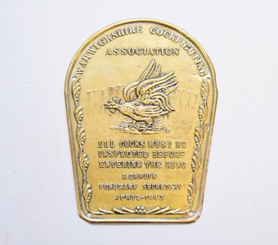 Lot 341 - Warwickshire Cockfighting Association brass plaque