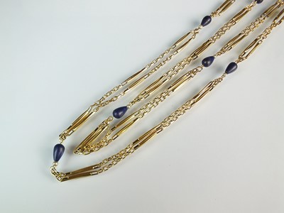 Lot 129 - A yellow metal lapis lazuli and seed pearl set necklace