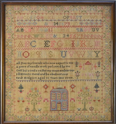 Lot 447 - A 19th century sampler, Sarah Hodgson, 1836