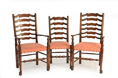 Lot 503 - A set of ten (8+2) reproduction oak ladder-back dining chairs