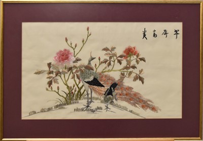 Lot 403 - A group of five mid 20th century Chinese silk embroideries