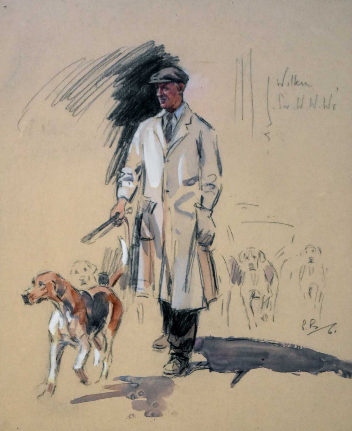 Lot 257 - Peter Biegel (British, 1913-1987), huntsman Wilkin and hounds, watercolour