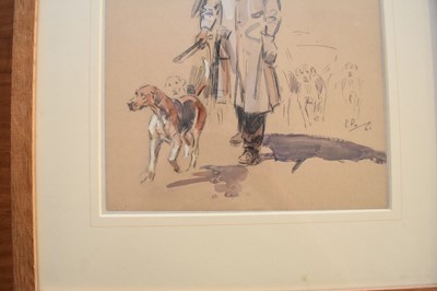 Lot 257 - Peter Biegel (British, 1913-1987), huntsman Wilkin and hounds, watercolour