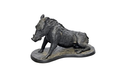 Lot 417 - A post-war bronze of a boar, 28cm long