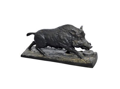 Lot 223 - A post-war bronze of  a running boar, 29cm long