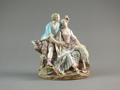 Lot 320 - Meissen group of a swain and shepherdess