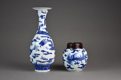 Lot 34 - A Chinese blue and white bottle vase and a blue and white jar
