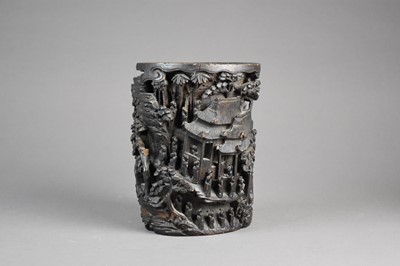 Lot 150 - A Chinese carved bamboo brush pot