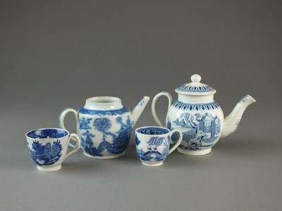 Lot 11 - Pearlware toy teapots, coffee cups and a saucer, circa 1800-15