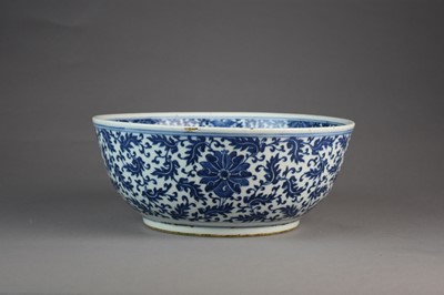 Lot 65 - A Chinese blue and white punch bowl, probably Qianlong