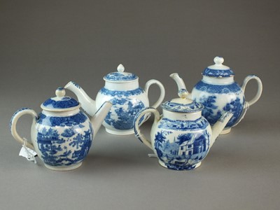 Lot 18 - Four blue and white toy teapots, circa 1800-20