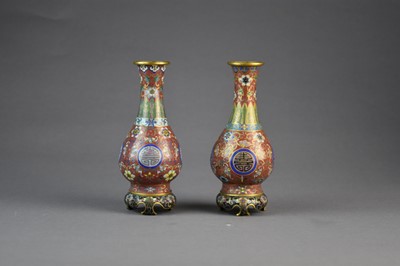 Lot 143 - A pair of Chinese cloisonne vases, Qing Dynasty