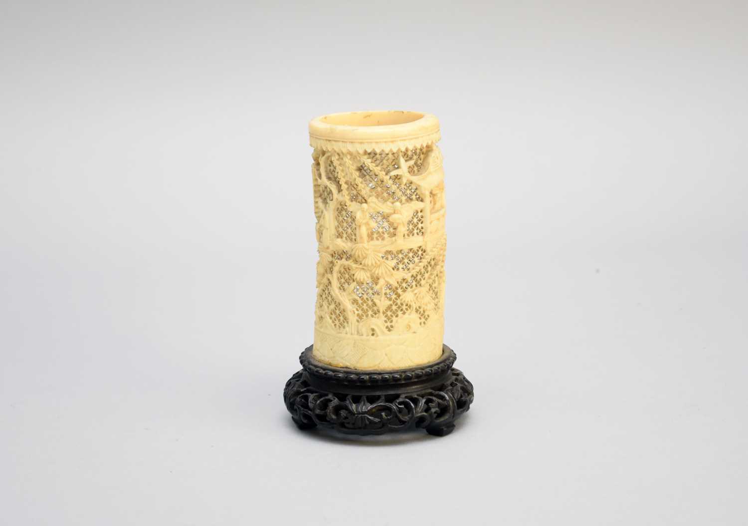 Lot 106 - A Chinese Canton ivory reticulated vase